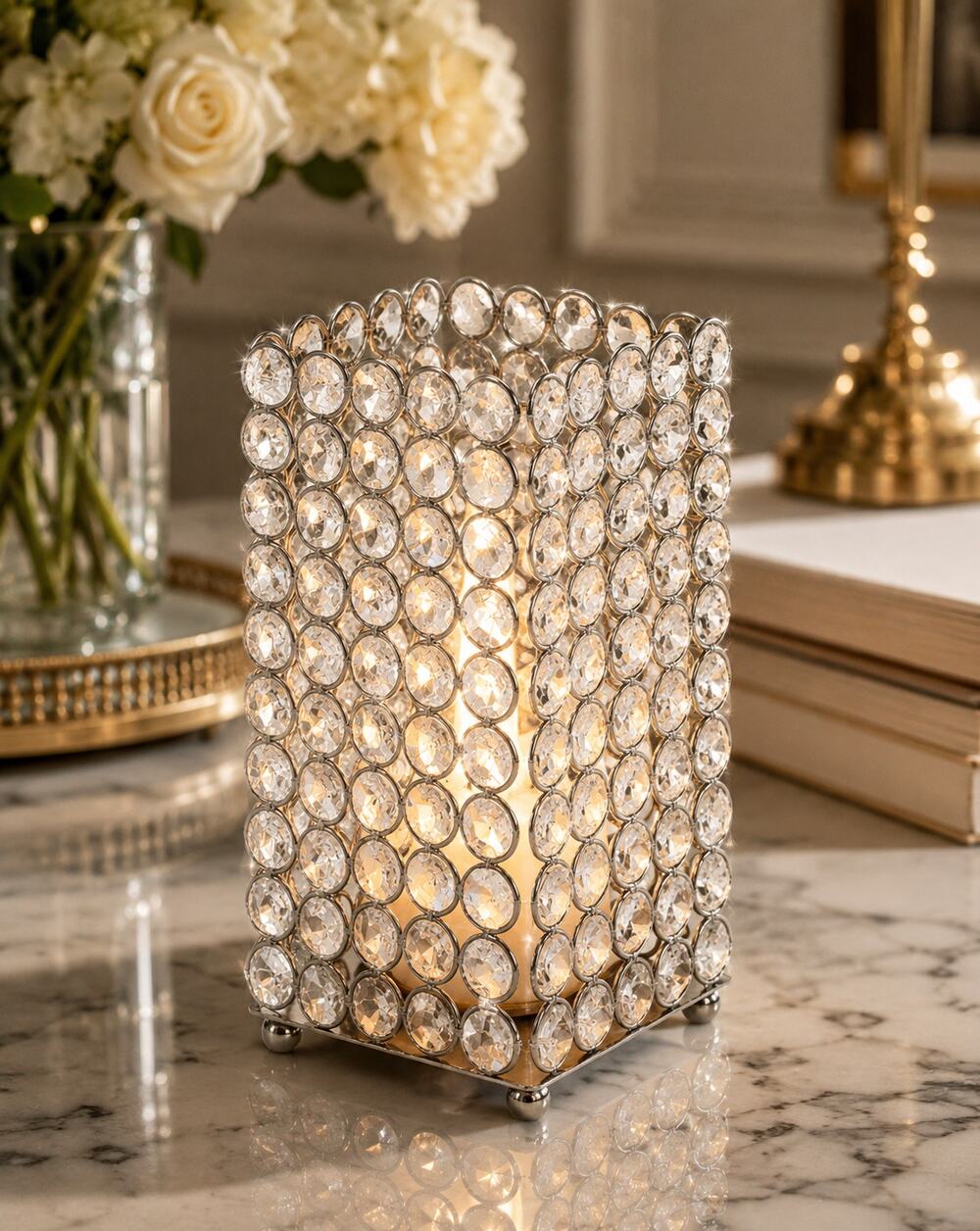 Vintage Verdugo Gift Silver Crystal Rhinestone Candle Holder Glam Wedding Decor